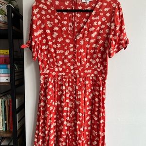 Madewell Button-Front Tie-Sleeve Retro Dress in Happy Hibiscus